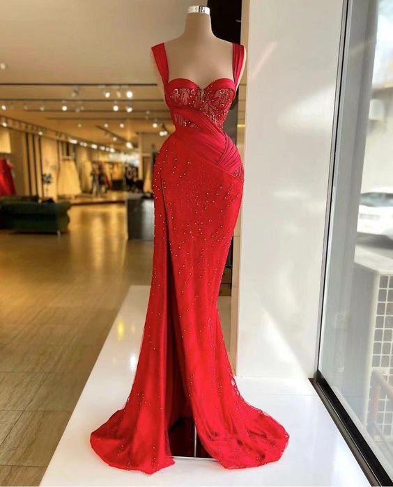 Red prom dresses, lace prom dresses, beaded prom dresses, sweetheart prom dresses fg805