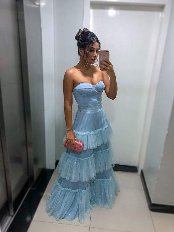 Blue prom dresses,tulle prom dresses, sweetheart prom dresses fg806