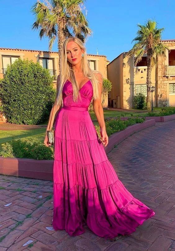A-Line V Neck Floor Length Prom Dress fg836