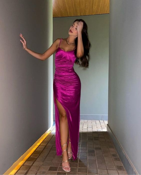 Spaghetti Straps Mermaid Prom Dress, Floor Length Prom Dress fg855