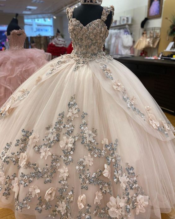 Quinceanera Dresses Lace Applique Beaded Bling Organza Sweet 16 Dress Ball Gown Prom Dress fg888