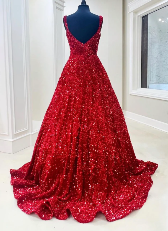 Sequin Backless A-Line Long Prom Gown fg951
