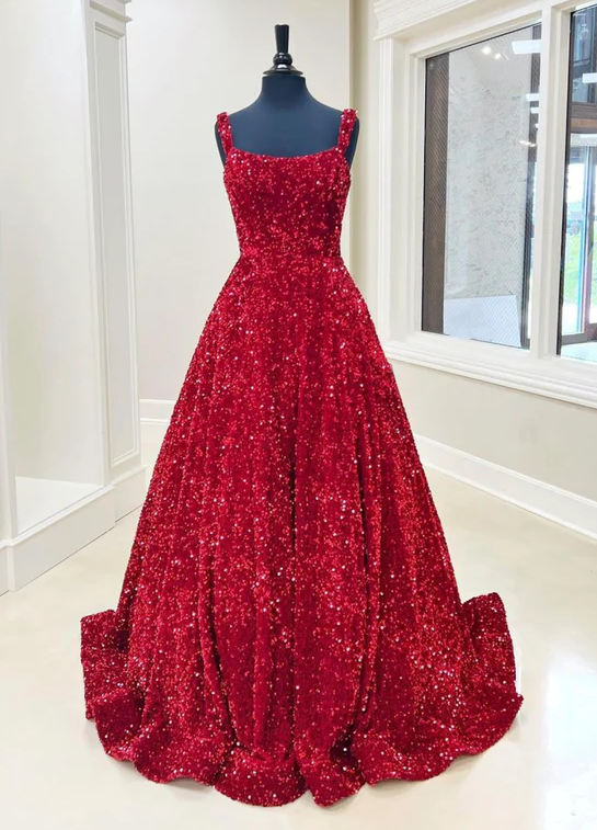 Sequin Backless A-Line Long Prom Gown fg951