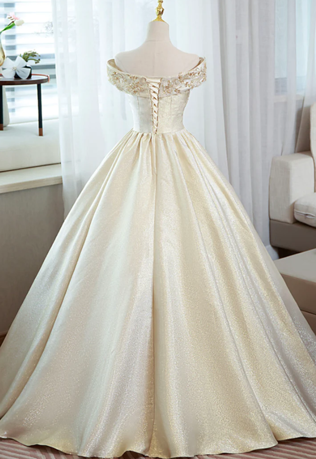 Champagne satin lace long ball gown dress formal dress fg957