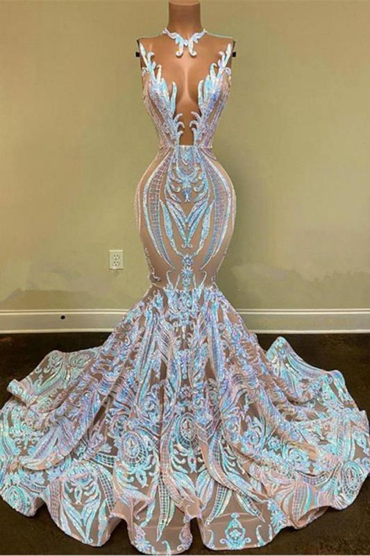 Sparkly Mermaid Glitter Floral Lace Floor-Length Prom Dress fg96
