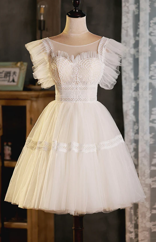 Champagne lace short prom dress homecoming dress fg961