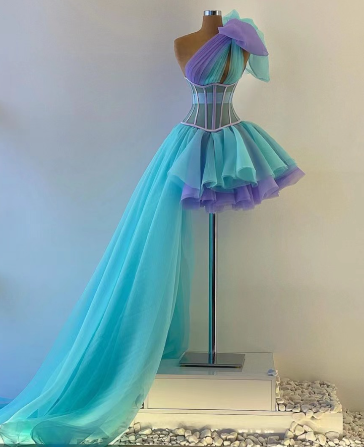 one shoulder prom dress, tulle prom dresses, robe de bal, elegant prom dress fg98