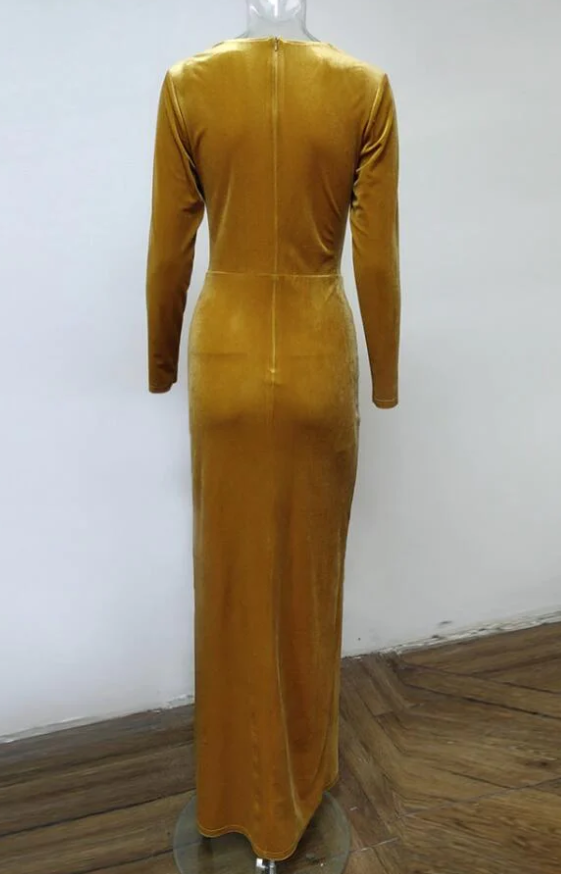 Sexy V-Neck Long Sleeve Split Velvet Prom Dress fg982