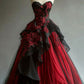 Stunning A Line Ball Gown Red And Black Long Prom Gown Evening Dress    fg7391