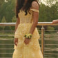 A Line Off Shoulder Yellow Long Prom Dress, Evening Party Dress    fg7375