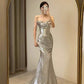 Elegant Mermaid Siver Sequin Prom Dress Sleeveless Evening Party Dress   fg7379