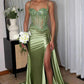 Spaghetti Straps Appliques Satin High Slit Party Prom Formal Evening Dress       fg6988