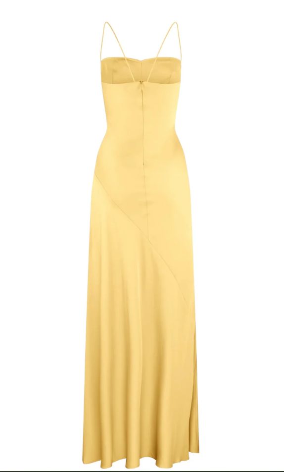 Yellow Spaghetti Straps Long Prom Dress With Slit      fg6898