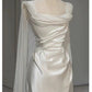 White Satin Pleats Straps Wedding Dress      fg5604