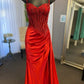 Spaghetti Straps Appliques Satin High Slit Party Prom Formal Evening Dress       fg6988