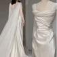 White Satin Pleats Straps Wedding Dress      fg5604