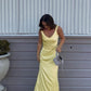 Simple Straps Yellow Backless Long Prom Dress     fg5318