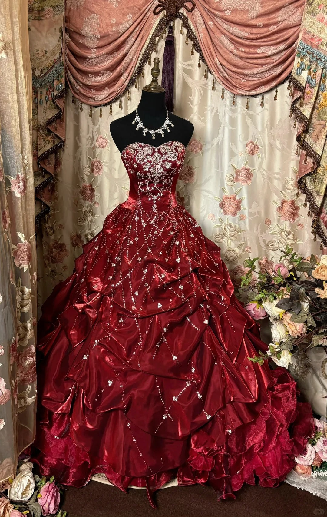 A line burgundy quinceanera dress for girls birthday party prom dresses sweet 16 dresses   fg7368