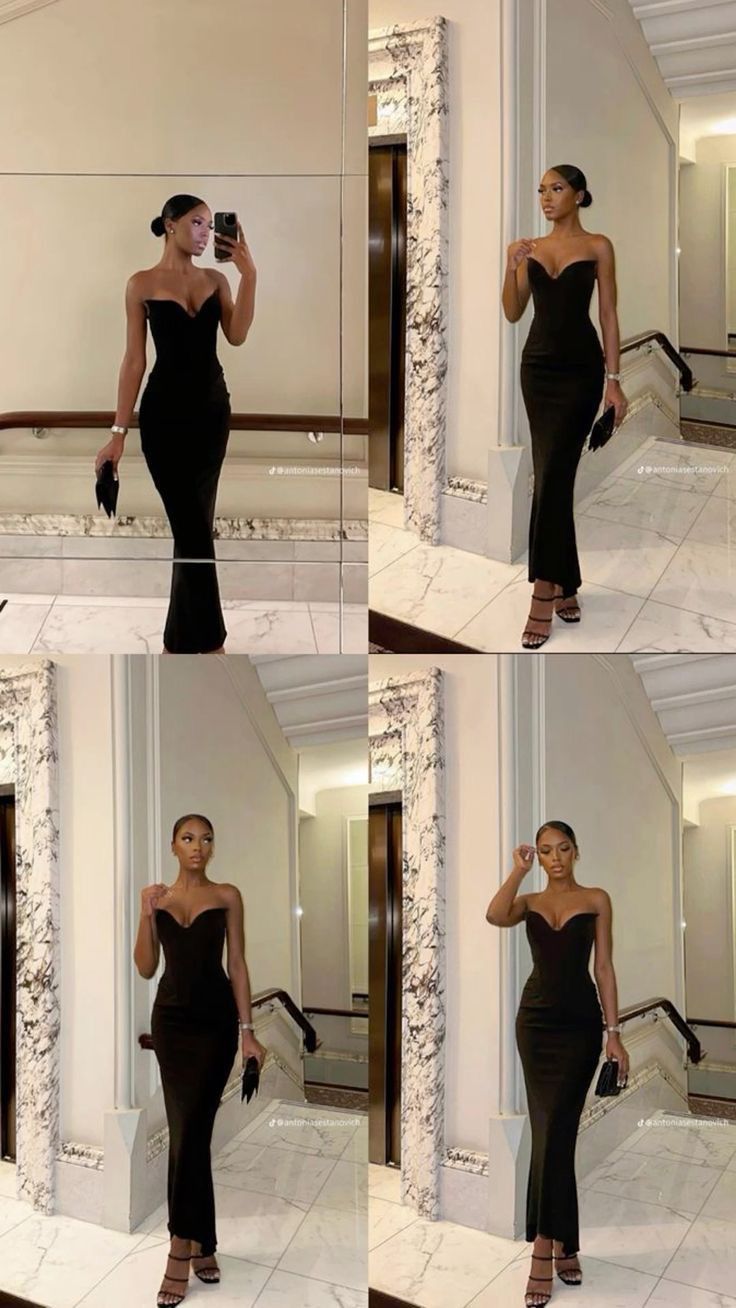 Strapless Prom Dress Black Elegant Evening Party Dress    fg7310