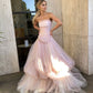 Light pink tulle long prom dress, pink tulle formal dress     fg1020