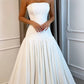 A Line White Strapless Satin Elegant Wedding Dresses Princess Bridal Gown       fg7336