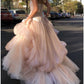 Light pink tulle long prom dress, pink tulle formal dress     fg1020