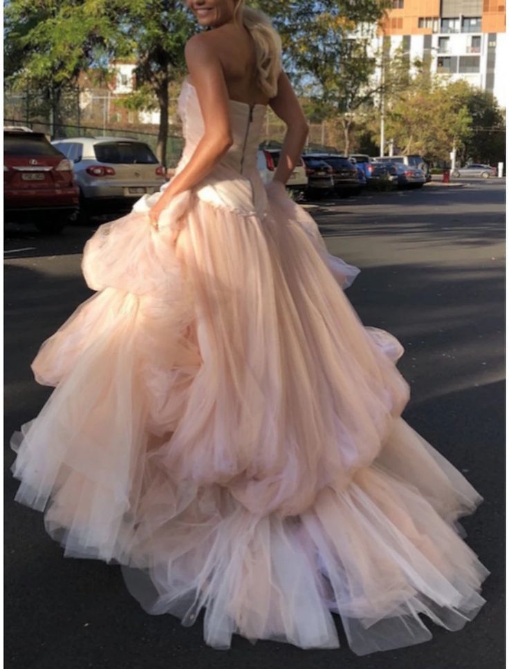 Light pink tulle long prom dress, pink tulle formal dress     fg1020