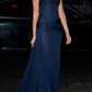 Pretty Mermaid Strapless Navy Blue Prom Dresses With Ruffle Long Evening Party Dress    fg7340