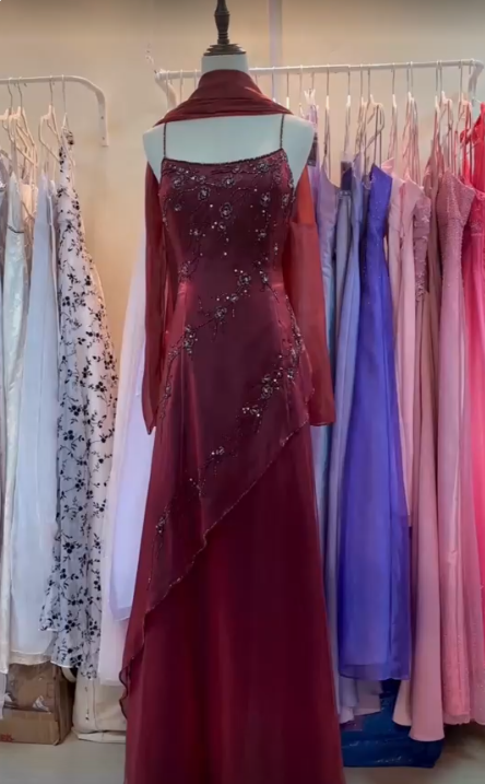 Burgundy Prom Dresses Evening Dress Floor Length Party Gowns     fg6556