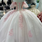 Pink Lace Quinceanera Dress Ball Gown Applique Lace Tulle Party Sweet 16 Dress     fg7352