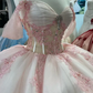 Pink Lace Quinceanera Dress Ball Gown Applique Lace Tulle Party Sweet 16 Dress     fg7352