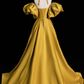 Yellow Satin Lace Long Prom Dress, Beautiful A-Line Off the Shoulder Evening Party Dress        fg6755