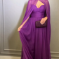 Elegant Purple Chiffon Long Evening Dress with Cape A-Line Pleated Floor Length Formal Prom Gown     fg7269