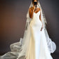 Mermaid Strapless White Satin Wedding Dresses with Pearls        fg7309