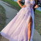 Dreamy Lavender Sheer Mesh One-Shoulder Long Prom Gown     fg7292