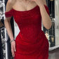 Mermaid Red Off The Shoulder Long Prom Formal Dress     fg5943