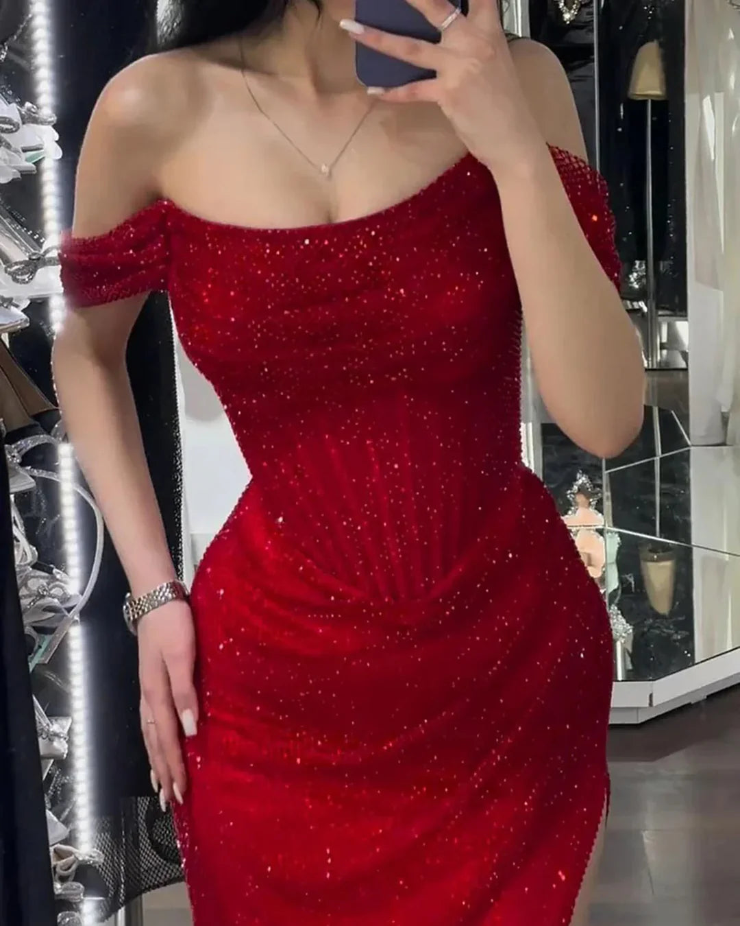 Mermaid Red Off The Shoulder Long Prom Formal Dress     fg5943