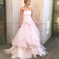 Light pink tulle long prom dress, pink tulle formal dress     fg1020