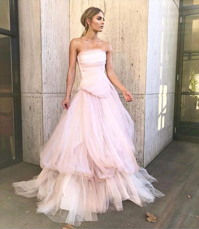 Light pink tulle long prom dress, pink tulle formal dress     fg1020