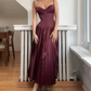 Burgundy Spaghetti Straps A-Line Long Party Dress Birthday Outfits      fg7248