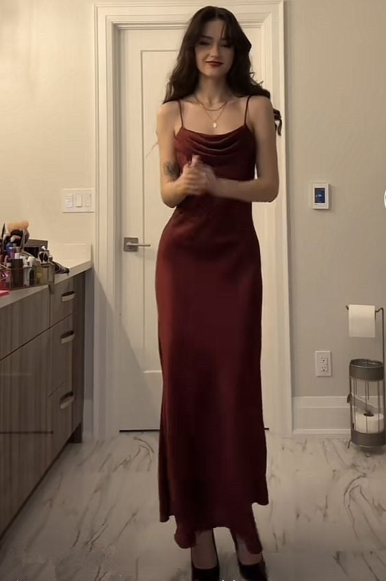 Modest Mermaid Straps Burgundy Prom Dress        fg6345