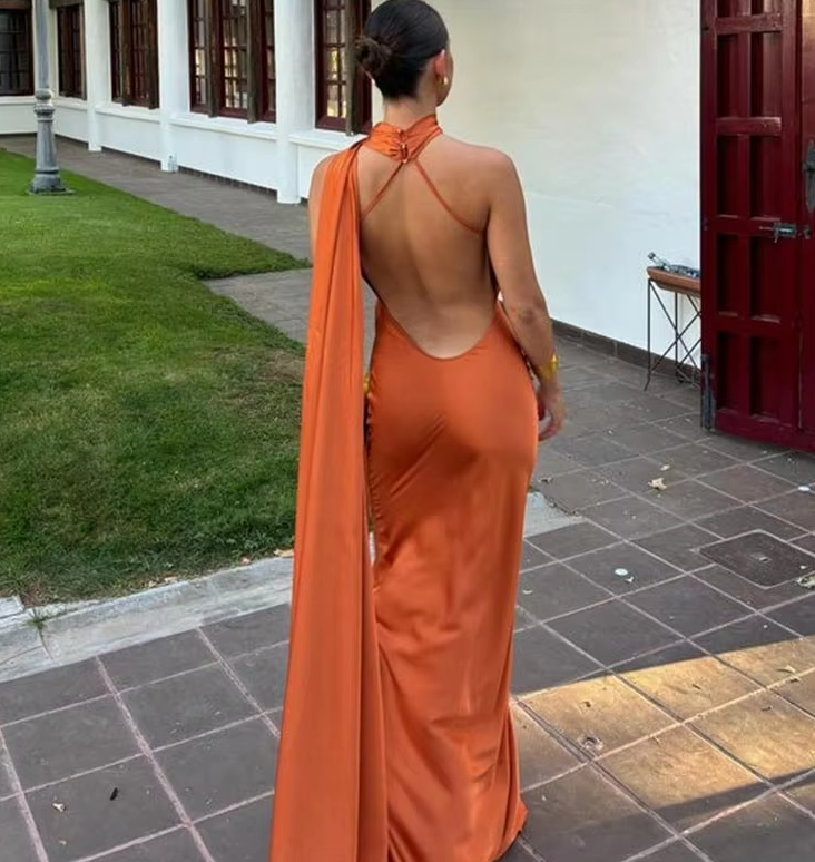 Casual Dresses Women Backless Sexy Satin Ribbon Sleeveless Elegant Lady Party Gown Long Evening Prom Dresses    fg6815