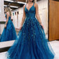 A Line Glitter Tulle Lace Prom Dress     fg7005