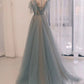 A-Line Scoop Neckline Tulle Long Prom Dress with Sequin      fg7063