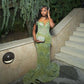 Green Mermaid Long Evening Gown Shinny Prom Dress     fg7075