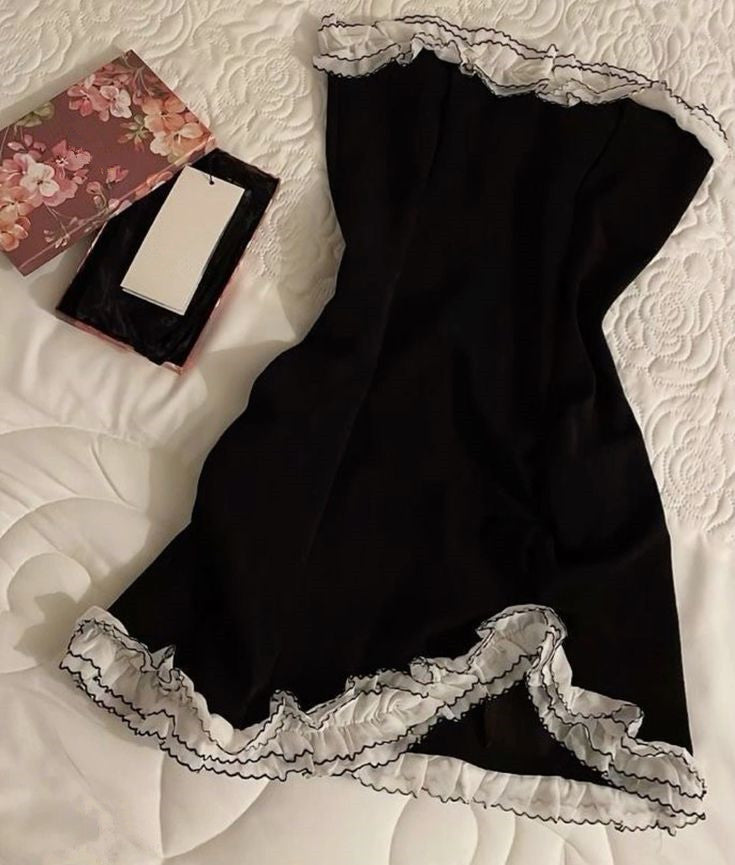 Black mini dress with lace, Birthday Outfits Homecoming Dress      fg6968