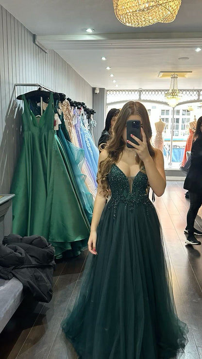 Emerald green prom dress A Line Evening Dress    fg7003