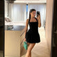 Square Neck Halter Dress Sleeveless A-Line Ruffled Hem Short Mini Dress Homecoming Dresses     fg7053