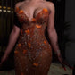 Gorgeous Orange Beaded Applique Mermaid Evening Dress Long Prom Dress        fg6981