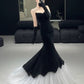 Black evening dress mermaid prom gown     fg4147